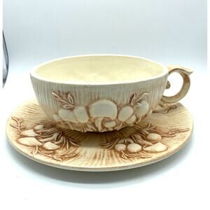 Vintage Arnels Mushroom Large Soup bowl and Serving Plate Rare 1970s light brown